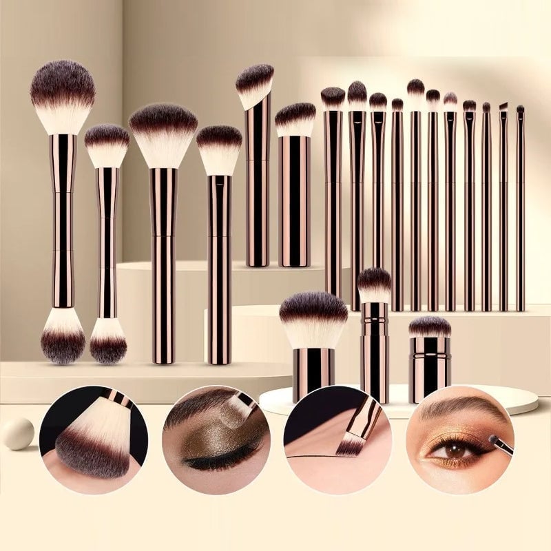 20 Piece Makeup Brush Set | Double-Ended Brushes with Foldable Travel Bag | Soft Bristles for Every Skin Type and Tone 6