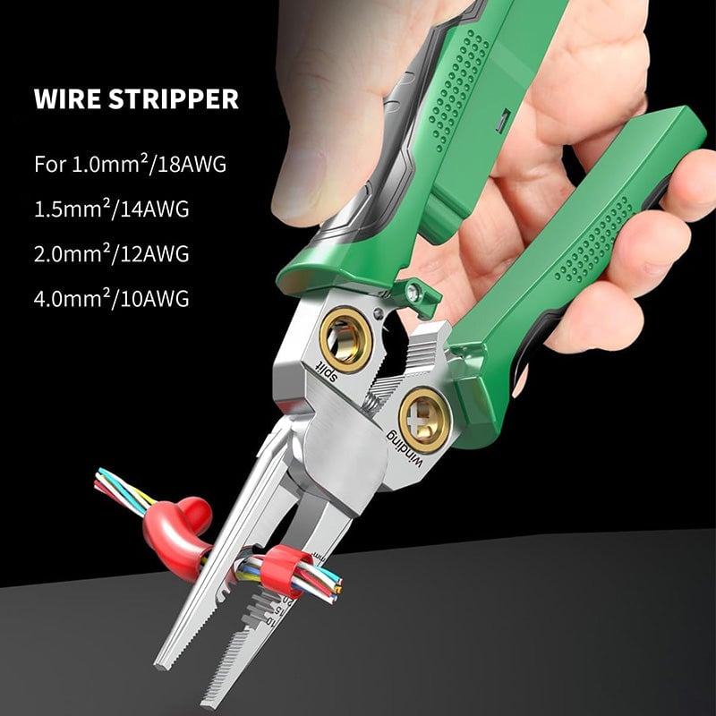 Wire Stripper Pliers 8-in-1 | Built-In Voltage Tester & Wire Crimper | Stainless Steel Heavy Duty Electrical Tool 8
