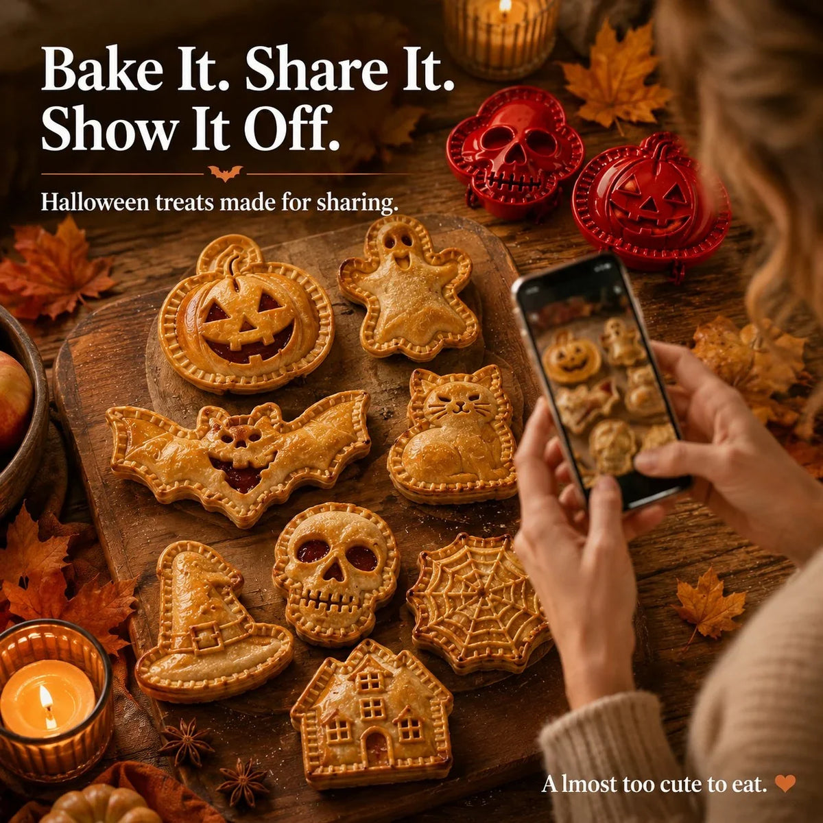 Halloween Hand Pie Mold Set | 8 Spooky Shapes, Snap & Seal Hinged Design | Plastic, Oven-Safe Prep for Hand Pies 8