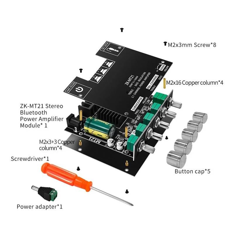 2.1 Channel Power Amplifier Module | Bluetooth & AUX Input with Bass Treble Control | 50 W x2 + 100 W Subwoofer Output 5