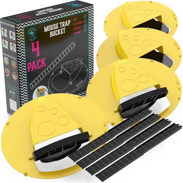 Bucket Lid Mouse Trap 4 Pack | Auto-Reset, Fits Standard 5-Gallon Bucket | Non-Toxic, Weather-Resistant, Catches up to 10 Mice 1