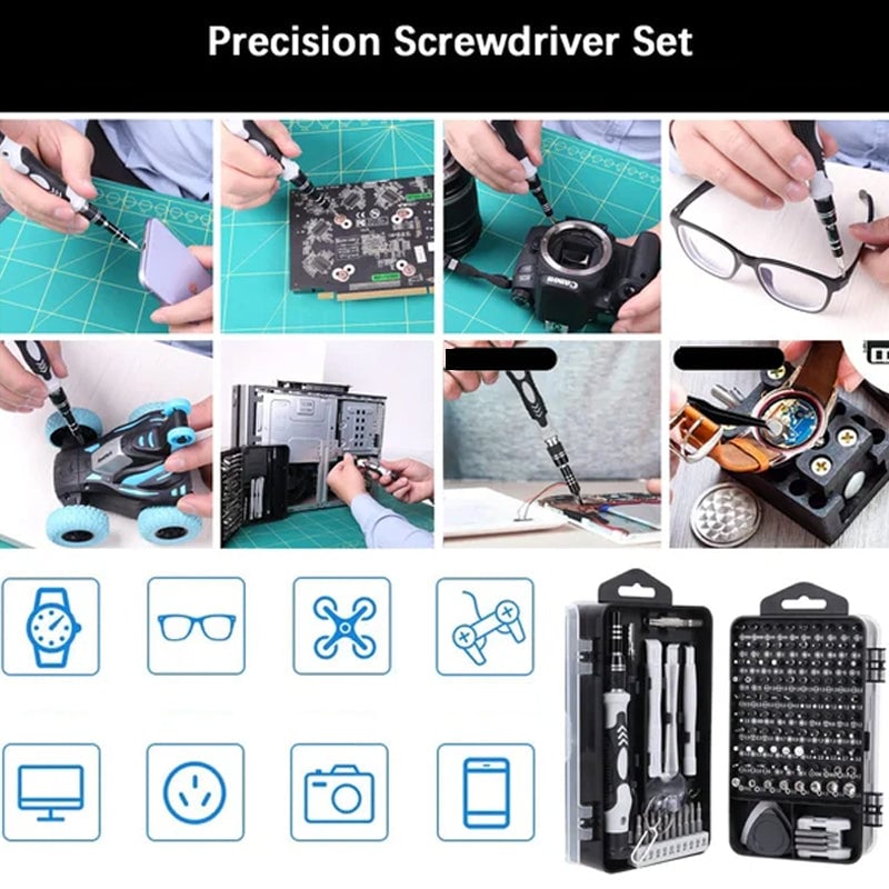 115-in-1 Magnetic Screwdriver Set | 98 Bits & 17 Precision Tools | Chrome Vanadium Steel Case with Extension Rod 9