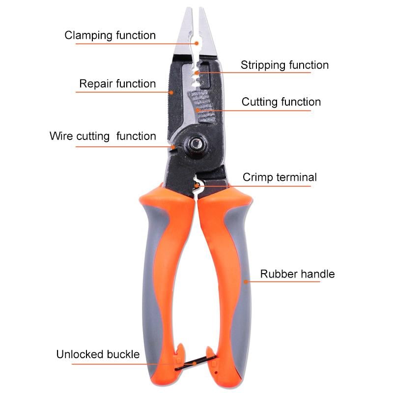 Electrician Pliers Multifunctional Steel Alloy Anti-Slip with Safety Lock 2