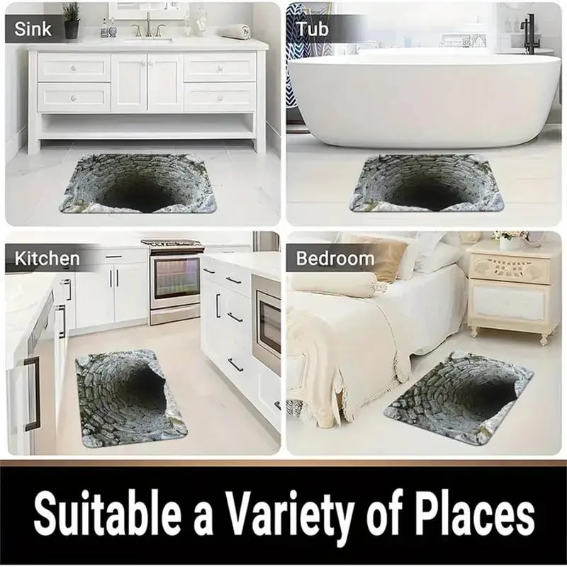 3D Optical Illusion Door Mat with Diatomaceous Earth Surface | Instant Water Absorption | Non-Slip Backing for Wet Floors 2