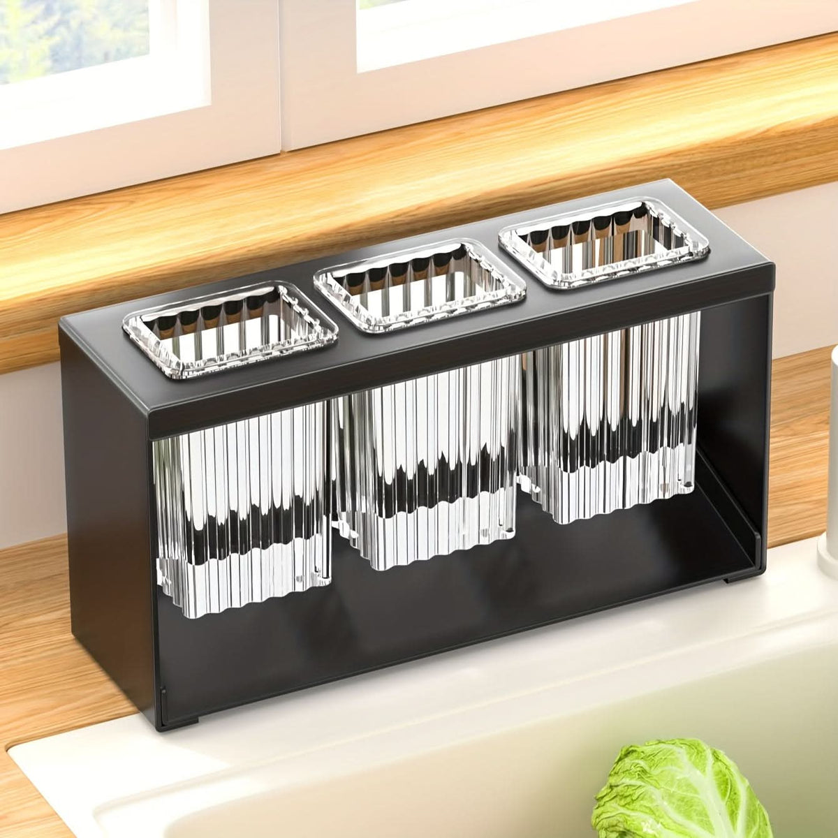 Kitchen Organizer Chopstick Holder Compact Plastic with Water Drain Design 2