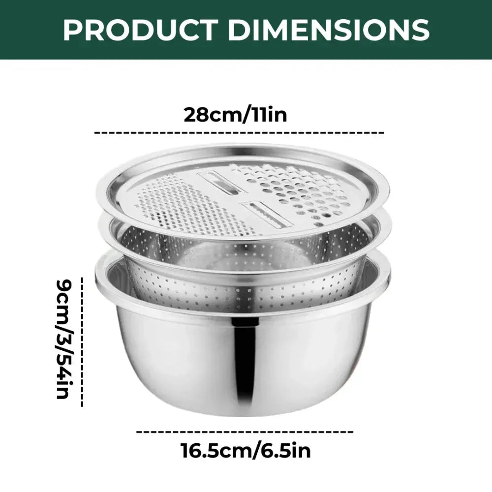 Mixing Bowl Set Stainless Steel | Built-In Sieve Insert and Grater Lid | Stackable, Rust-Resistant, Dishwasher Safe 6