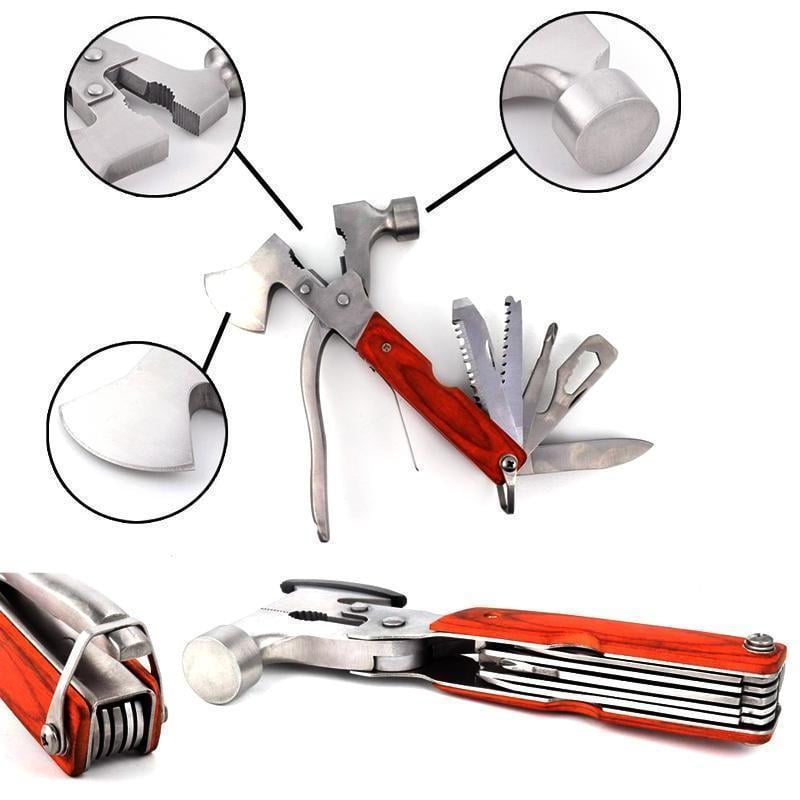 Stainless Steel Multi Tool | 16-in-1 with Axe, Saw, Pliers and Wire Cutter | Compact Survival Tool for Camping and Car Emergencies 5