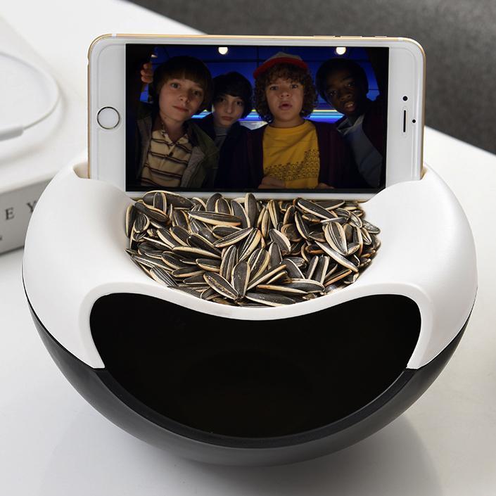 Pistachio Nut Bowl with Shell Storage | Dual Compartment Snack Organiser | Built-In Phone Stand, Decorative Bowl 9