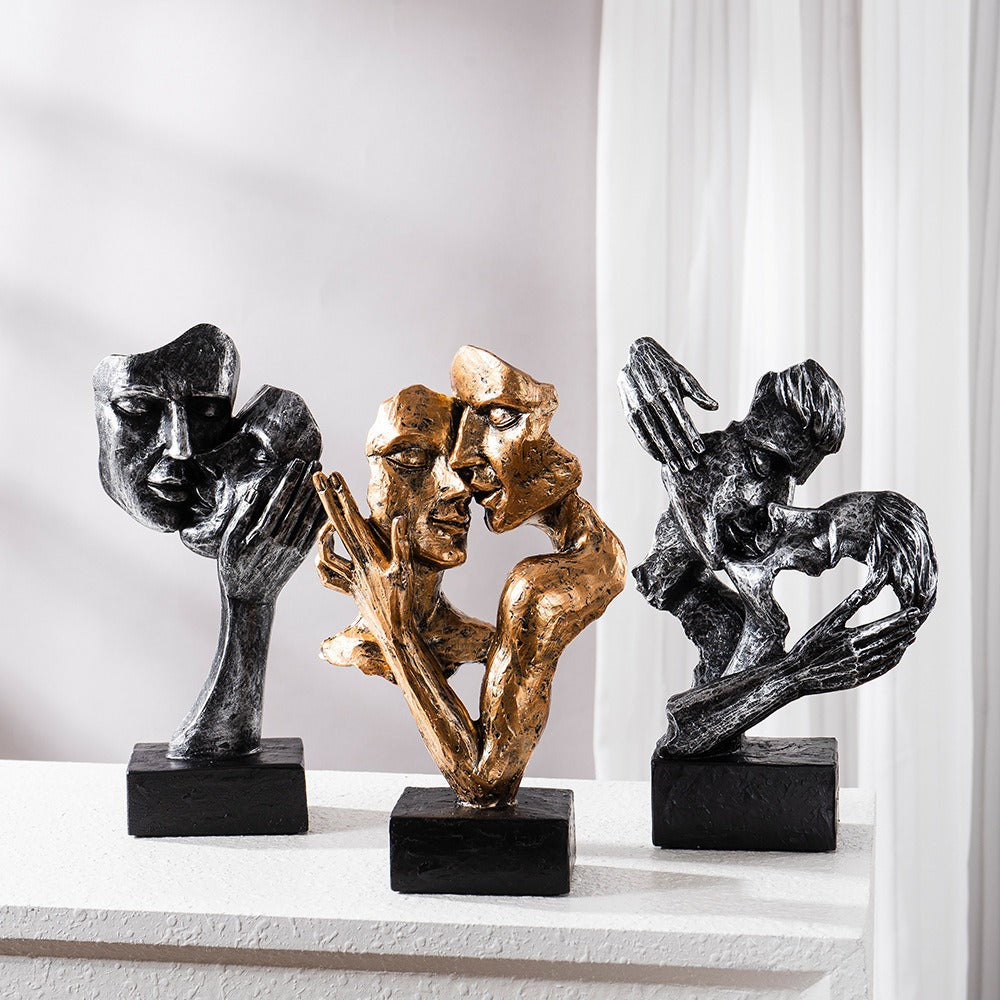Abstract Kiss Sculpture Resin 16-18 cm | Black or Bronze Finish | Textured Couple Statue for Shelf, Sideboard, Nightstand 4