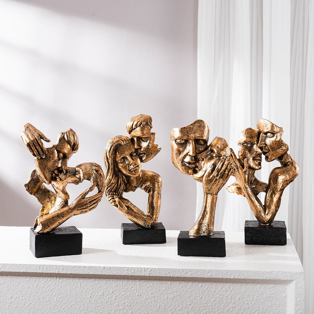 Abstract Kiss Sculpture Resin 16-18 cm | Black or Bronze Finish | Textured Couple Statue for Shelf, Sideboard, Nightstand 8