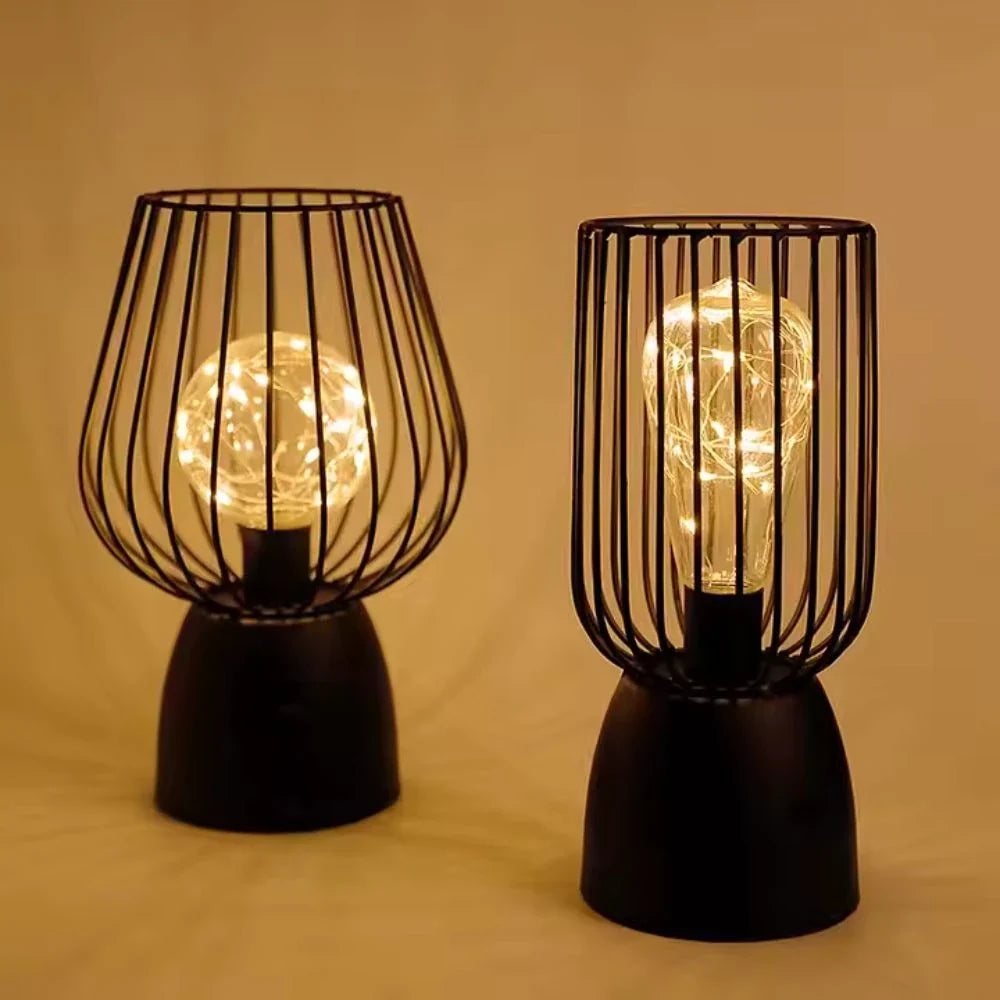 Iron Table Lamp 24.5 cm | Curvy or Slender Style | Battery-Powered, E27 Bulb, Warm White Glow, No Wiring Needed 5