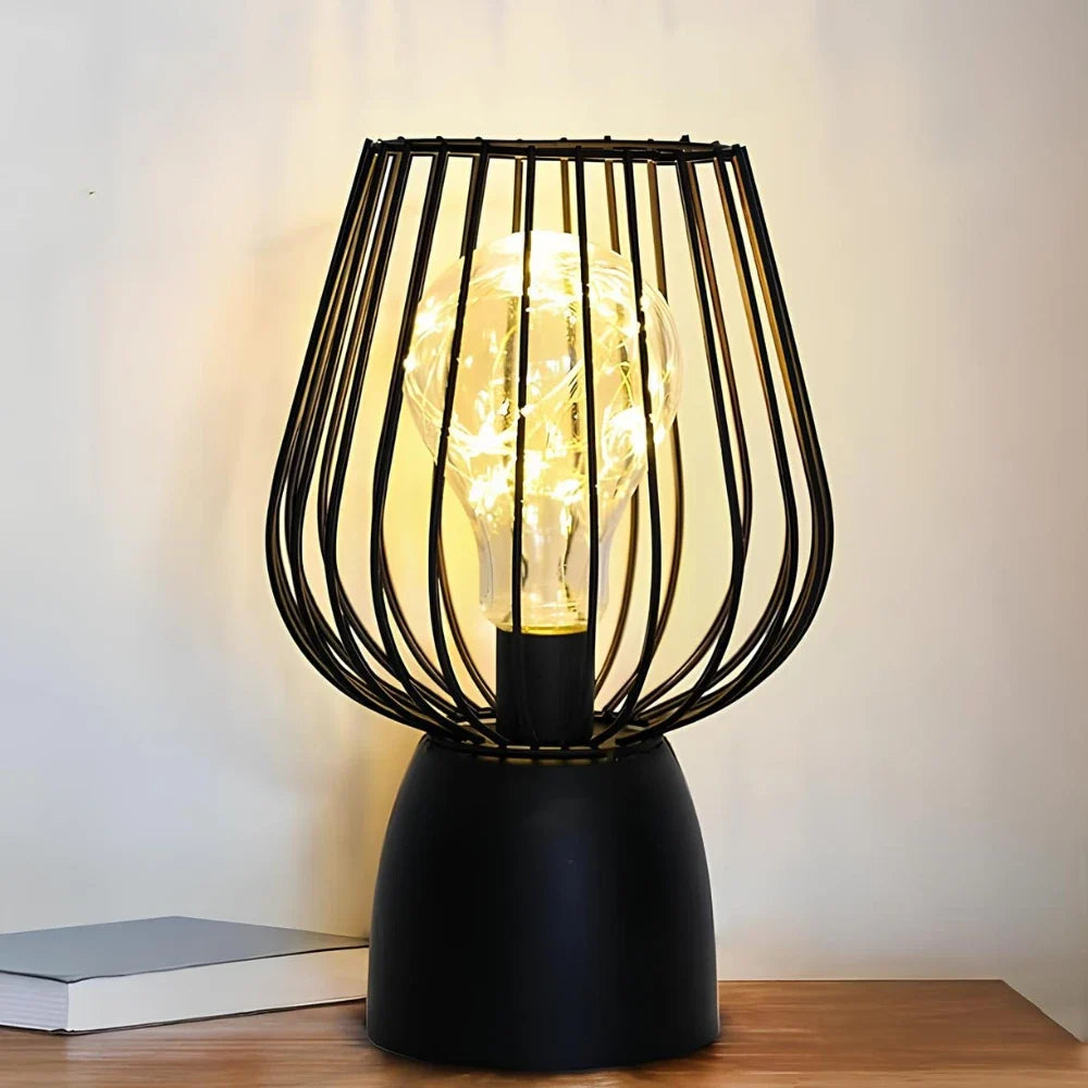 Iron Table Lamp 24.5 cm | Curvy or Slender Style | Battery-Powered, E27 Bulb, Warm White Glow, No Wiring Needed 6