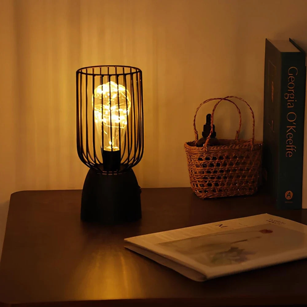 Iron Table Lamp 24.5 cm | Curvy or Slender Style | Battery-Powered, E27 Bulb, Warm White Glow, No Wiring Needed 2