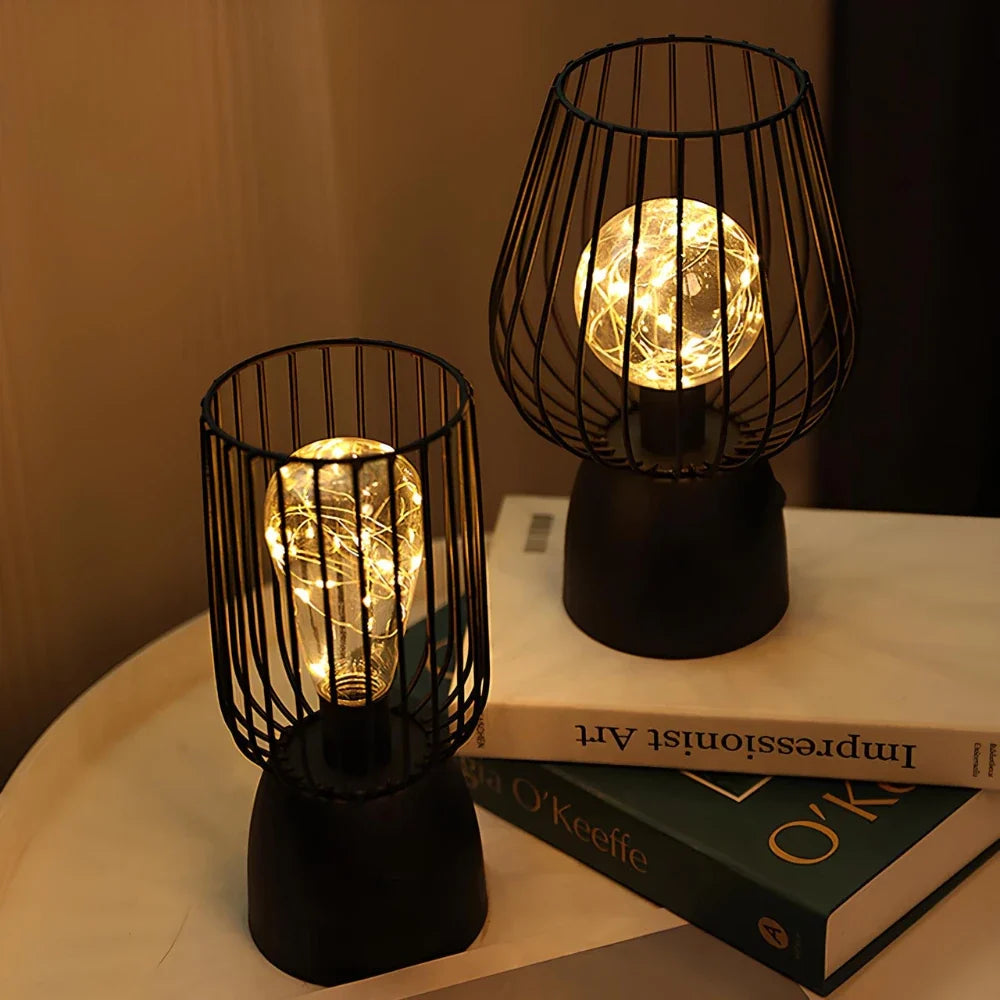 Iron Table Lamp 24.5 cm | Curvy or Slender Style | Battery-Powered, E27 Bulb, Warm White Glow, No Wiring Needed 3