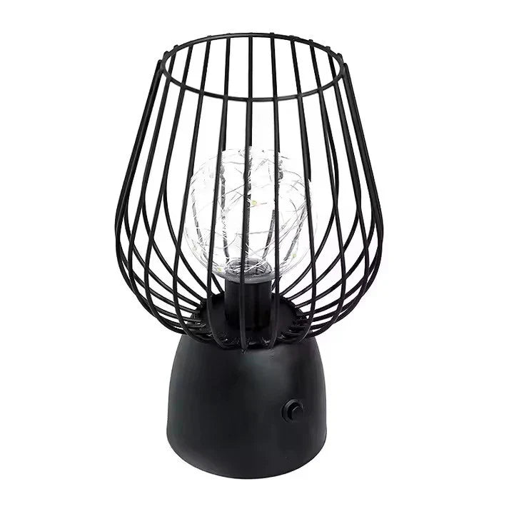 Iron Table Lamp 24.5 cm | Curvy or Slender Style | Battery-Powered, E27 Bulb, Warm White Glow, No Wiring Needed 7
