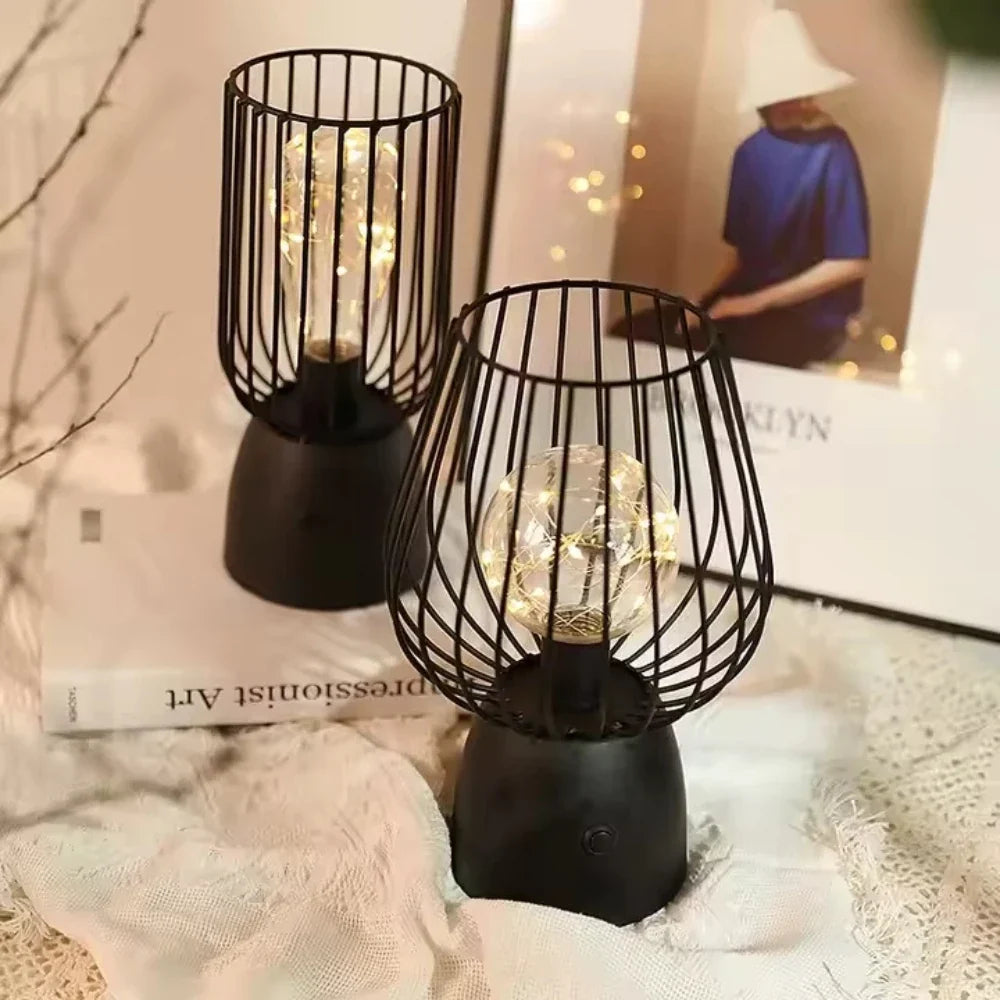 Iron Table Lamp 24.5 cm | Curvy or Slender Style | Battery-Powered, E27 Bulb, Warm White Glow, No Wiring Needed 1