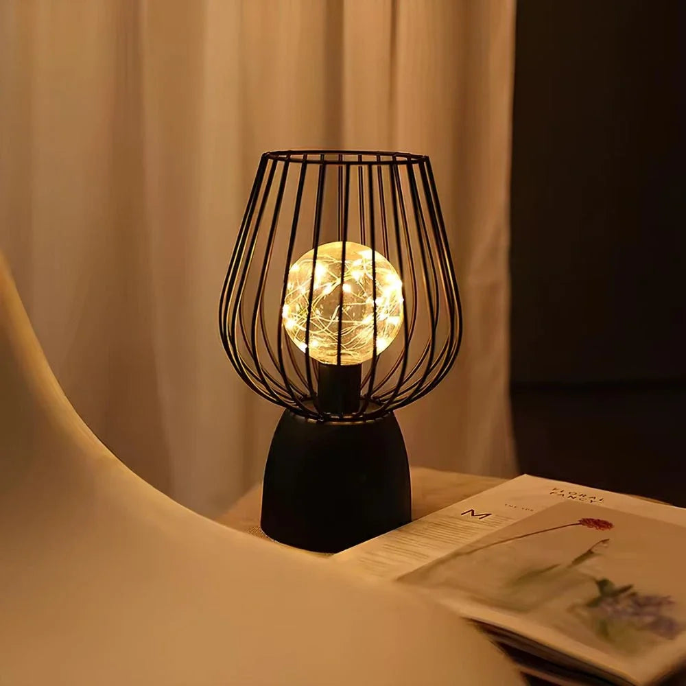 Iron Table Lamp 24.5 cm | Curvy or Slender Style | Battery-Powered, E27 Bulb, Warm White Glow, No Wiring Needed 4