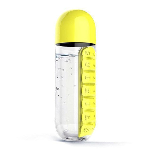 Pill Organizer Water Bottle BPA-Free | 7-Day Compartments & Screw-Top Cup Lid | Portable Vitamin & Supplement Storage 6
