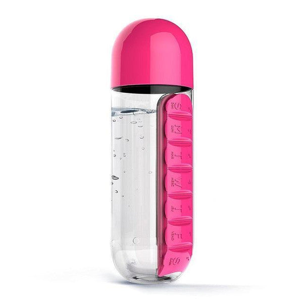 Pill Organizer Water Bottle BPA-Free | 7-Day Compartments & Screw-Top Cup Lid | Portable Vitamin & Supplement Storage 3