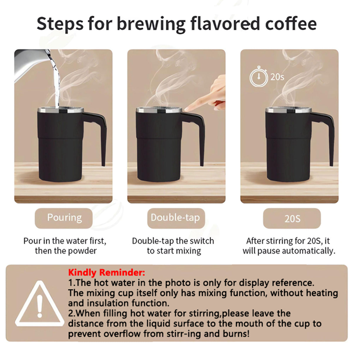 Self Mixing Coffee Mug Electric | Automatic Magnetic Stirring in 20 Seconds | Rechargeable USB-C, IP67 Waterproof 7