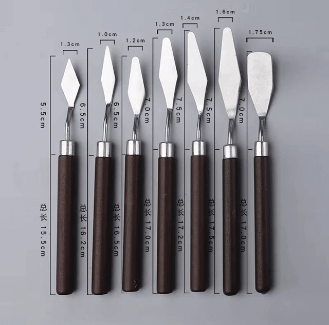 Stainless Steel Palette Knife Set | Flexible Blades, Wooden Handles, 1-7 Piece Options | Oil, Acrylic and Cake Decorating 8