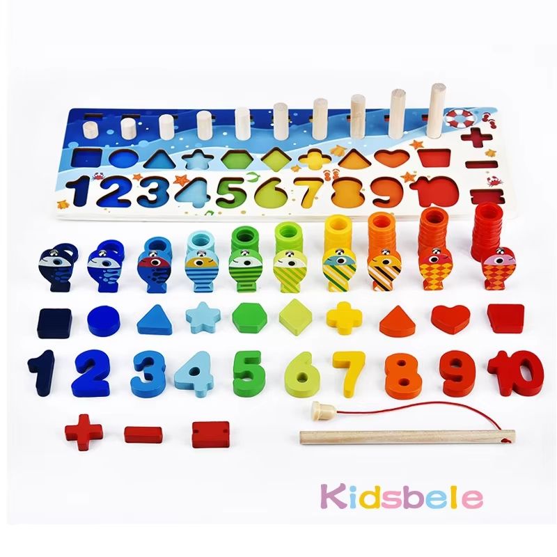 Montessori Math Puzzle Toy Wooden Board | 5-in-1 Counting, Sorting, Stacking & Magnetic Fishing Game | Screen-Free Learning 3