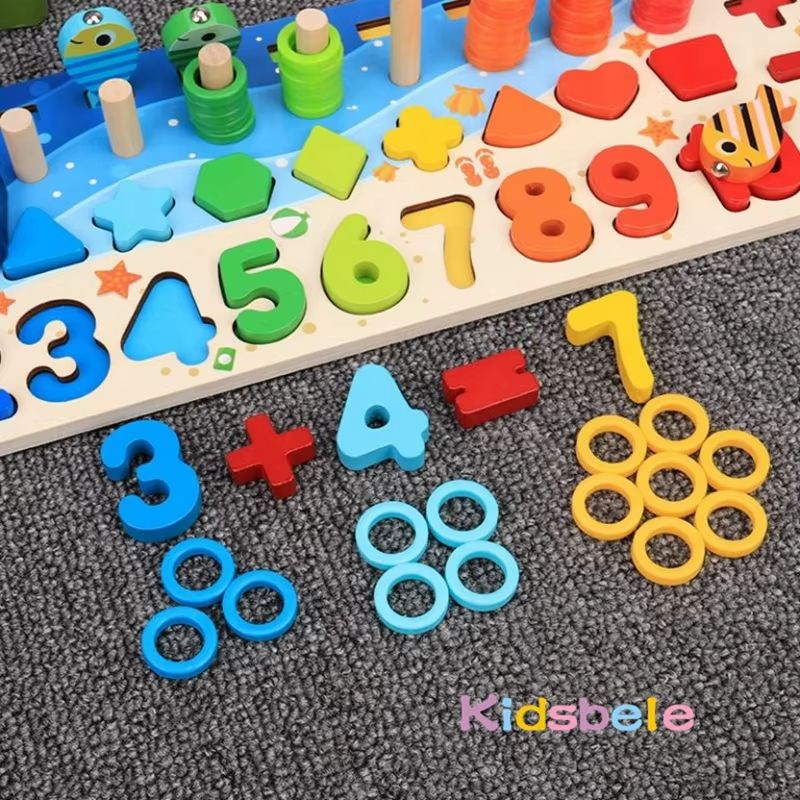 Montessori Math Puzzle Toy Wooden Board | 5-in-1 Counting, Sorting, Stacking & Magnetic Fishing Game | Screen-Free Learning 4