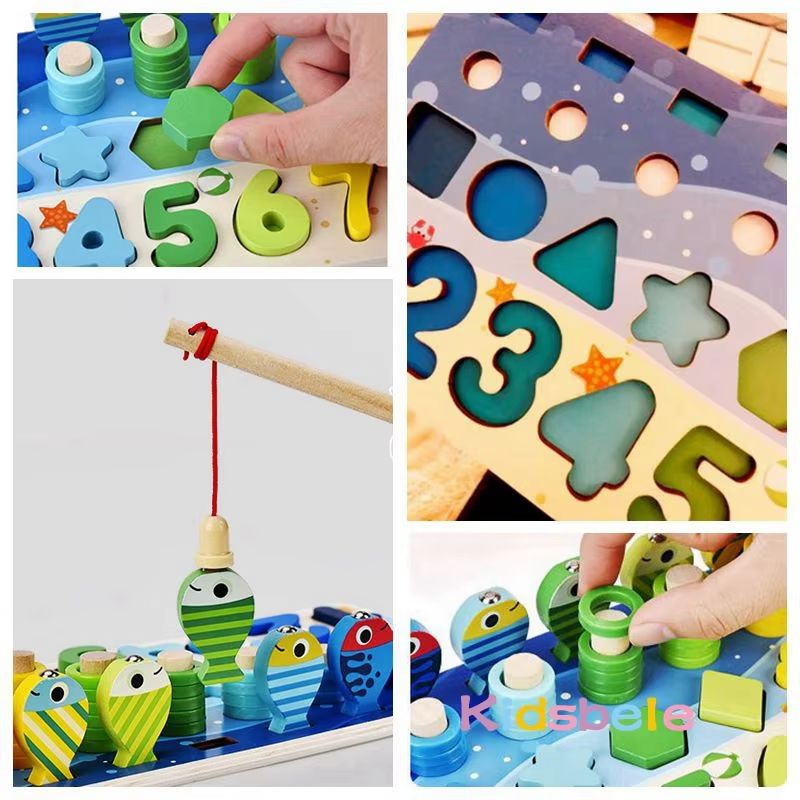 Montessori Math Puzzle Toy Wooden Board | 5-in-1 Counting, Sorting, Stacking & Magnetic Fishing Game | Screen-Free Learning 5