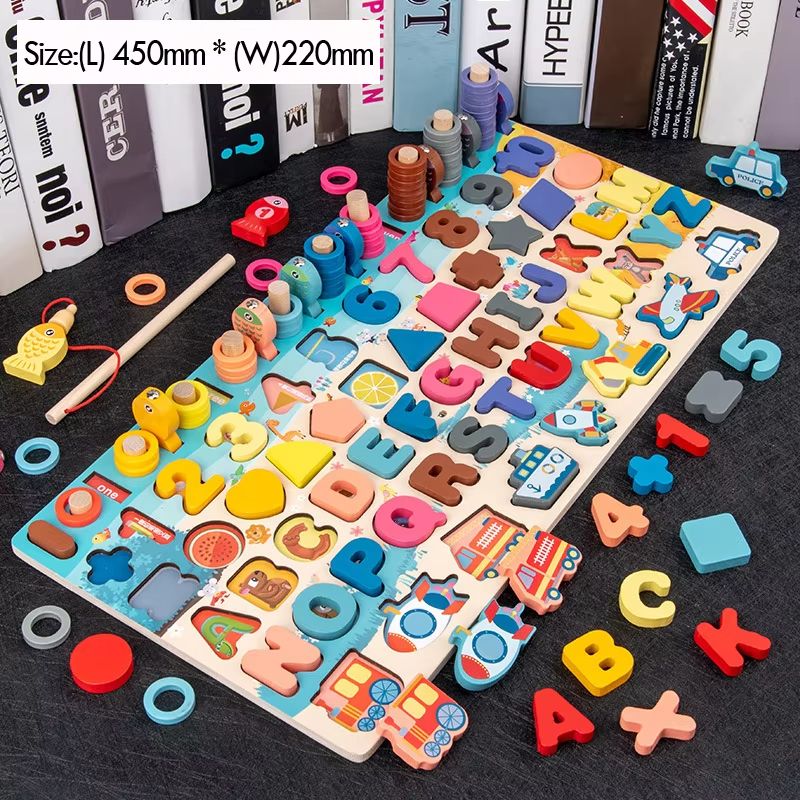 Montessori Math Puzzle Toy Wooden Board | 5-in-1 Counting, Sorting, Stacking & Magnetic Fishing Game | Screen-Free Learning 8