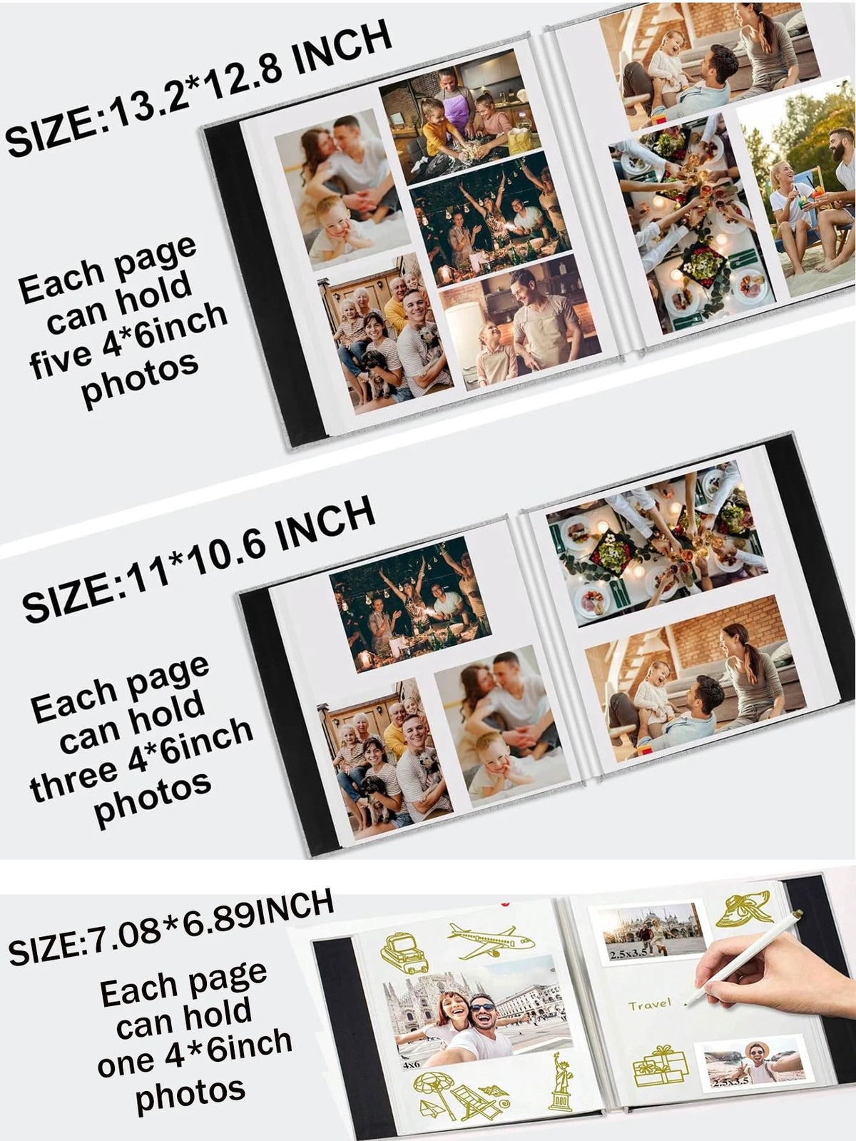 Linen Photo Album Fabric Hardcover | Self-Adhesive Pages Fit 2x3 4x6 5x7 8x10 Photos | No Glue Needed, Reposition Freely 4