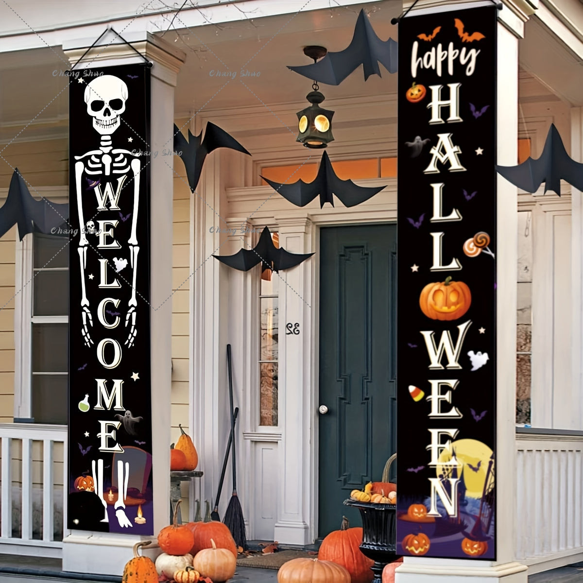 Halloween Hanging Door Curtain Banner | Pumpkin and Ghost Design, Pre-Assembled and Reusable | Trick or Treat Party Décor 1