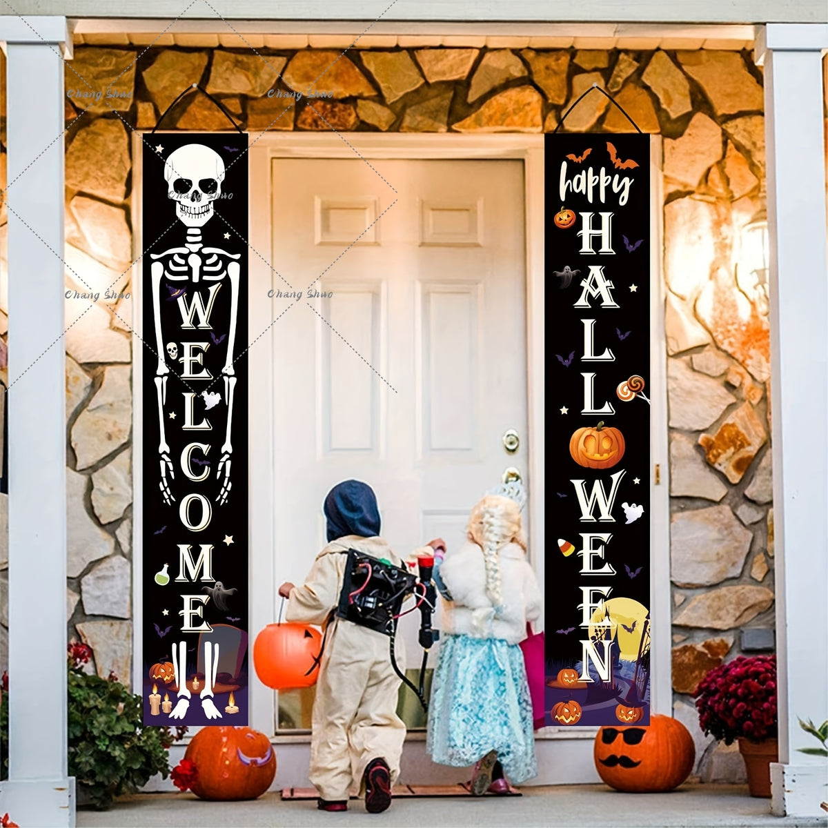 Halloween Hanging Door Curtain Banner | Pumpkin and Ghost Design, Pre-Assembled and Reusable | Trick or Treat Party Décor 3