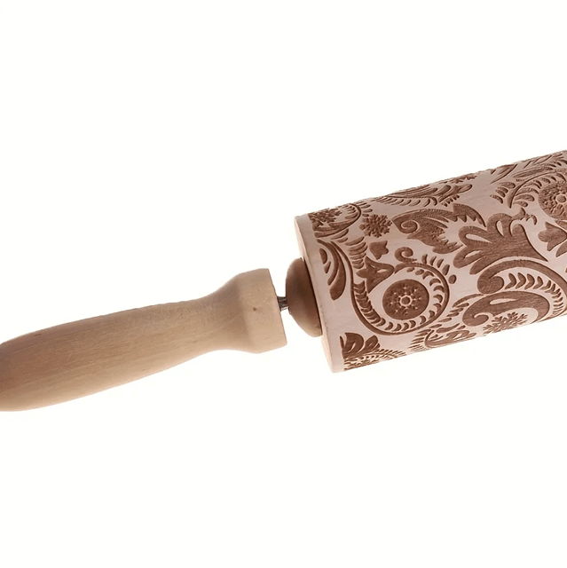 Engraved Wooden Rolling Pin | Laser-Etched Floral & Geometric Patterns | Embossed Cookie and Fondant Dough Roller Tool 4