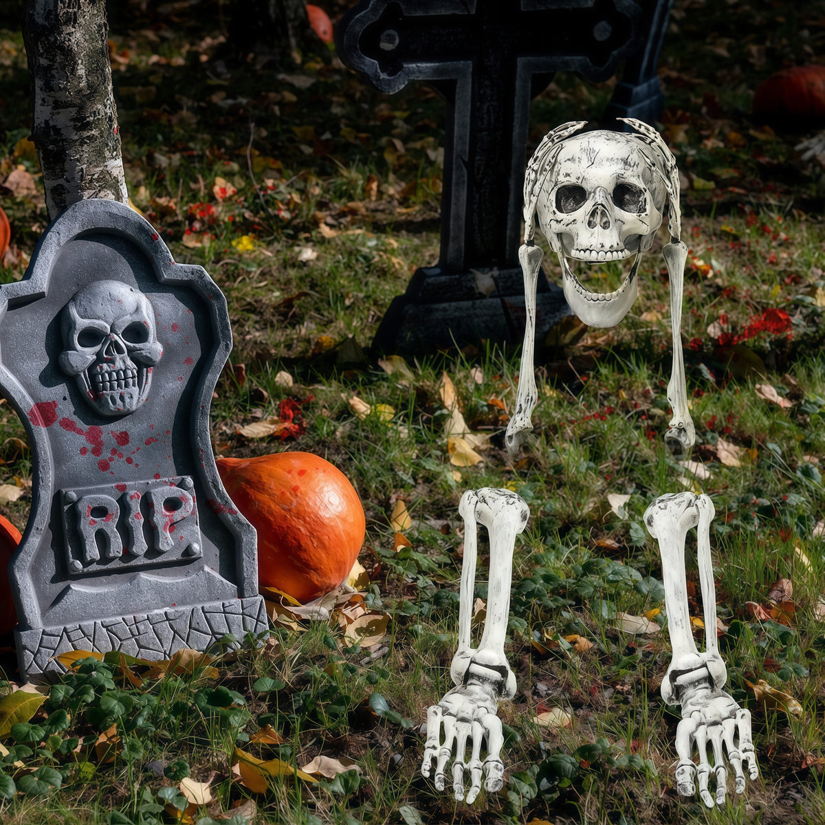 Skeleton Stake Decorations Halloween | Realistic Arm and Leg Bones | Weather-Resistant Reusable Outdoor Garden Stakes 2