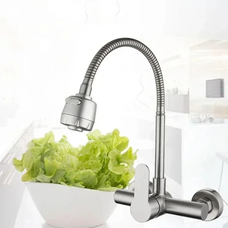 Wall Mounted Kitchen Faucet Stainless Steel | 360 Rotatable Spout, Hot and Cold Control | Corrosion Resistant Brushed Finish 4