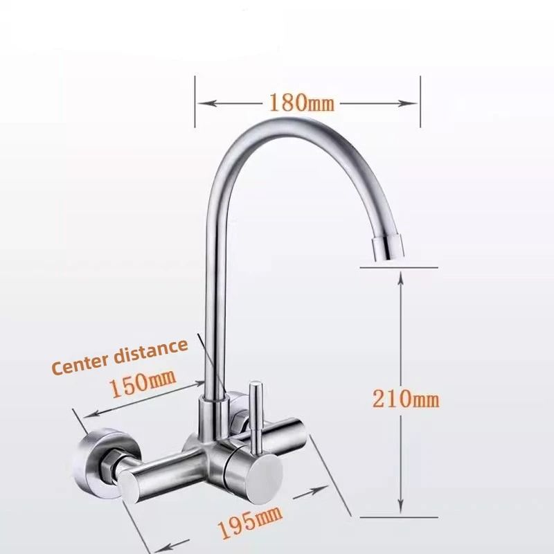 Wall Mounted Kitchen Faucet Stainless Steel | 360 Rotatable Spout, Hot and Cold Control | Corrosion Resistant Brushed Finish 6