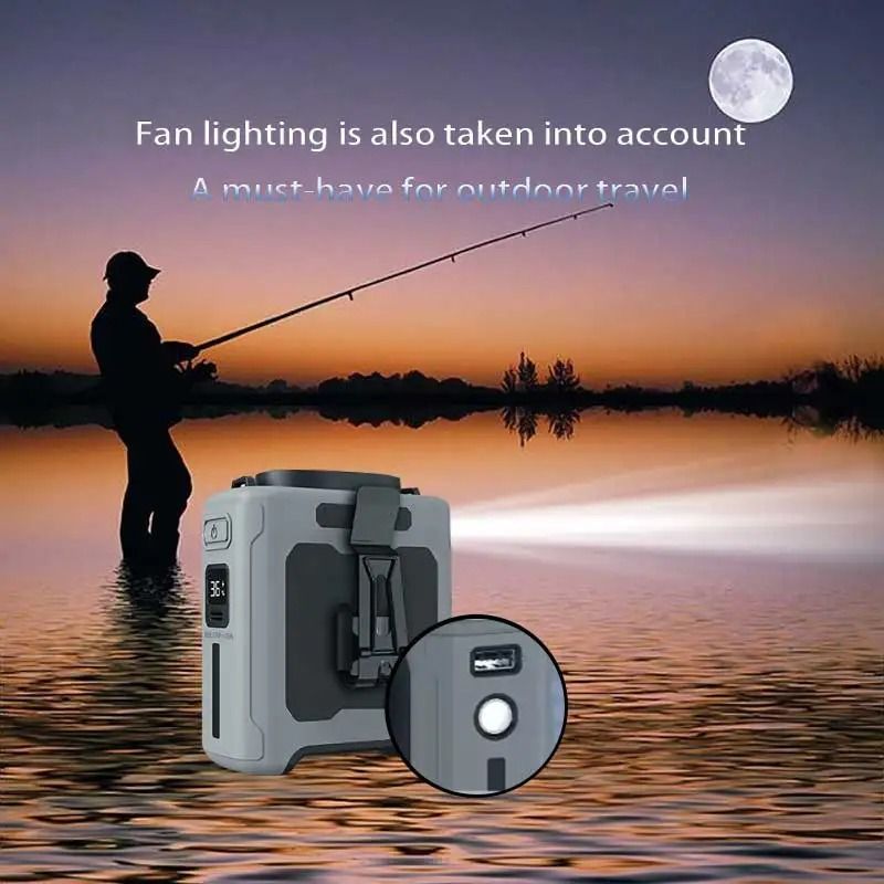 Portable Waist Fan with Power Bank and LED Light | 5-Speed Cooling, 6.5 m/s Airflow | 10000mAh Battery, IPX4 Waterproof 2
