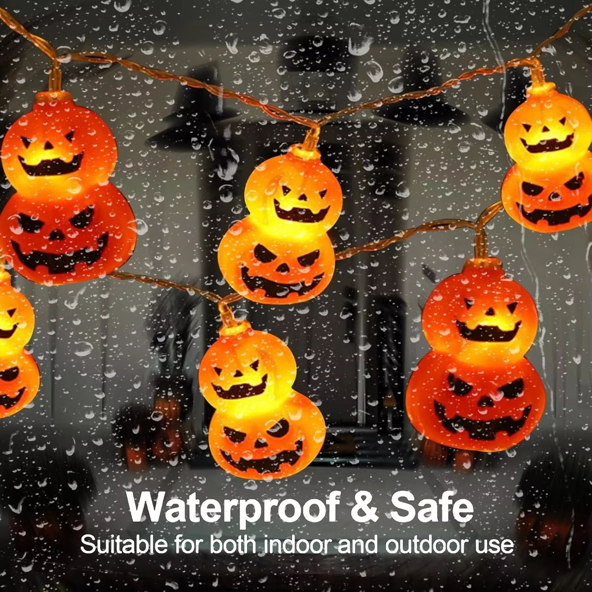 Pumpkin String Lights Halloween Decor | 10 or 20 LED Battery Powered | Weather-Resistant Indoor Outdoor Porch Garden Yard 2