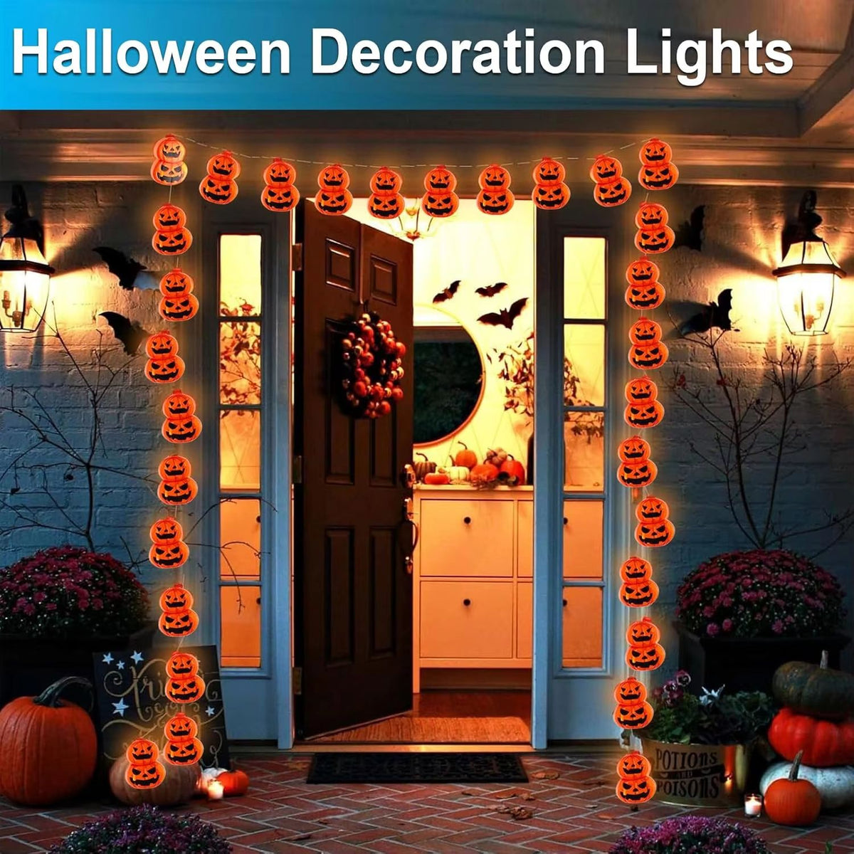 Pumpkin String Lights Halloween Decor | 10 or 20 LED Battery Powered | Weather-Resistant Indoor Outdoor Porch Garden Yard 3
