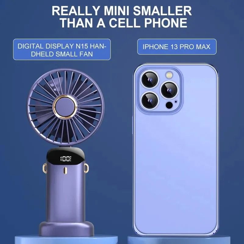 Foldable Neck Fan Handheld | 3-in-1 Desk Fan with LED Display and Phone Stand | 5-Speed Dual Battery USB Rechargeable 2