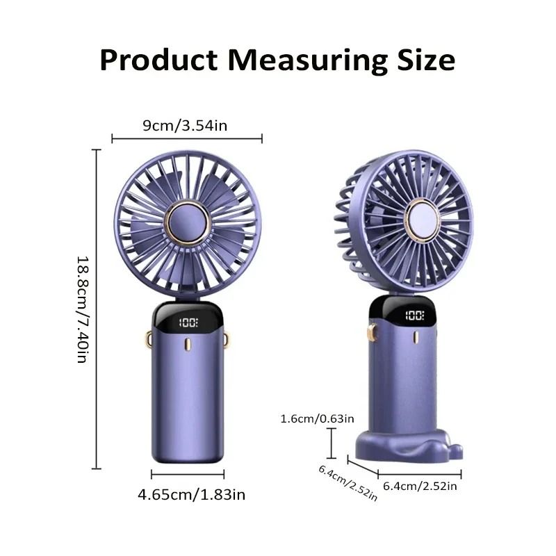 Foldable Neck Fan Handheld | 3-in-1 Desk Fan with LED Display and Phone Stand | 5-Speed Dual Battery USB Rechargeable 6