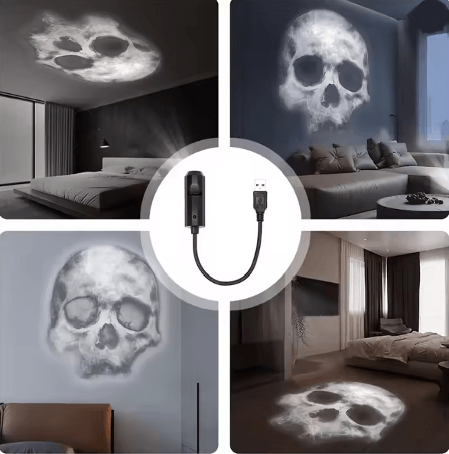 Halloween Skull Projection Night Light | Rotating Patterns for Walls & Ceilings | USB Powered, Multiple LED Modes 5