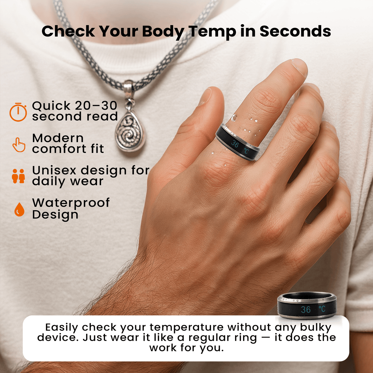 Temperature Sensor Ring for Women | Displays Skin Temperature in 20-30 Seconds | Sleek Everyday Wearable Design 3