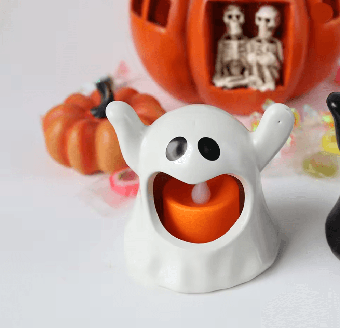 LED Ghost Candle Light Halloween Decoration | Flameless Flickering Battery Powered Light | Cool-Touch Safe Ambient Glow 5