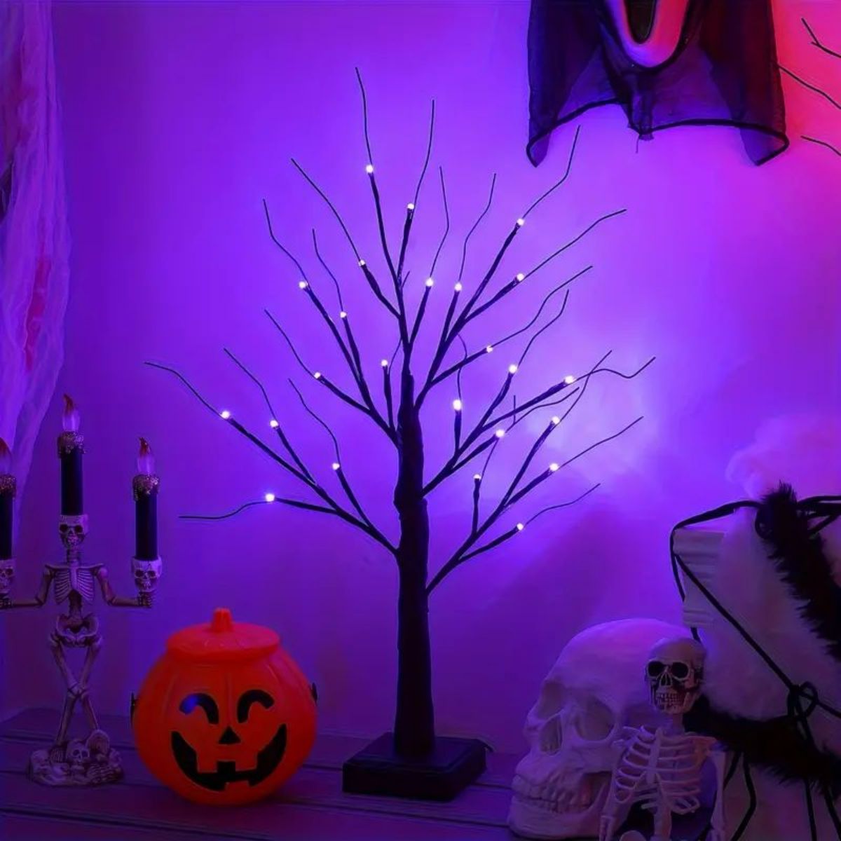 LED Branch Tree Light Halloween Decoration | 24 Bendable Light Branches | USB or Battery Powered Indoor Outdoor Décor 5