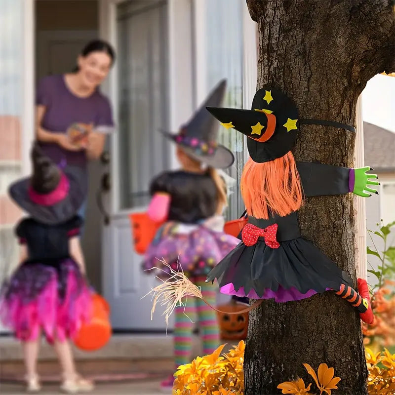 Climbing Witch Tree Decoration Halloween | Orange Hair Detail, Lightweight Build | Indoor & Outdoor Hanging Pendant Decor 4