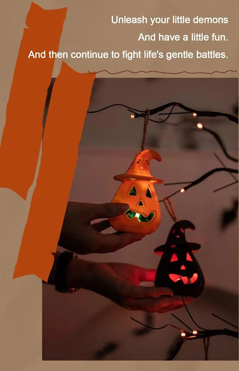 Pumpkin Skull LED Night Lantern Halloween Décor | Battery Powered Flameless Design | Portable Indoor Kids Room & Party Light 8