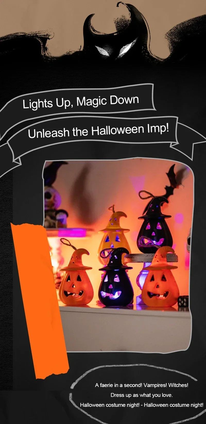 Pumpkin Skull LED Night Lantern Halloween Décor | Battery Powered Flameless Design | Portable Indoor Kids Room & Party Light 11