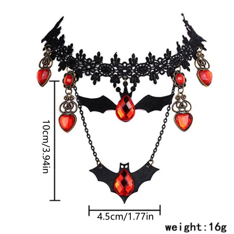 Women's Gothic Pendant Necklace | Bat & Ruby Heart Design 6