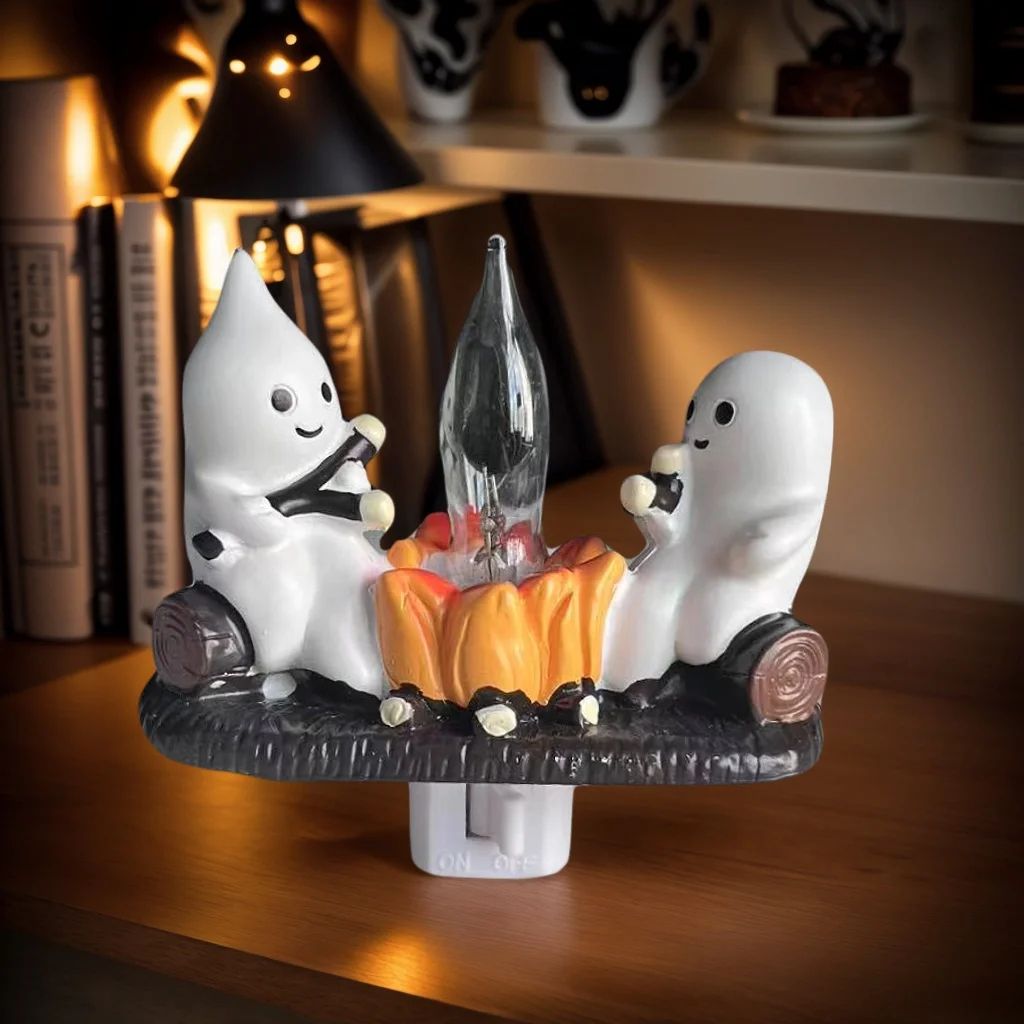 LED Ghost Figurine Halloween Decor | Flickering Warm Fire-Light Effect | Reusable Battery-Operated Resin Decoration 3
